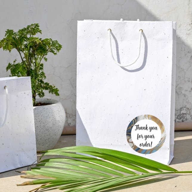 Sticker Rond Or bleu et marbre blanc Merci (Créateur téléchargé)