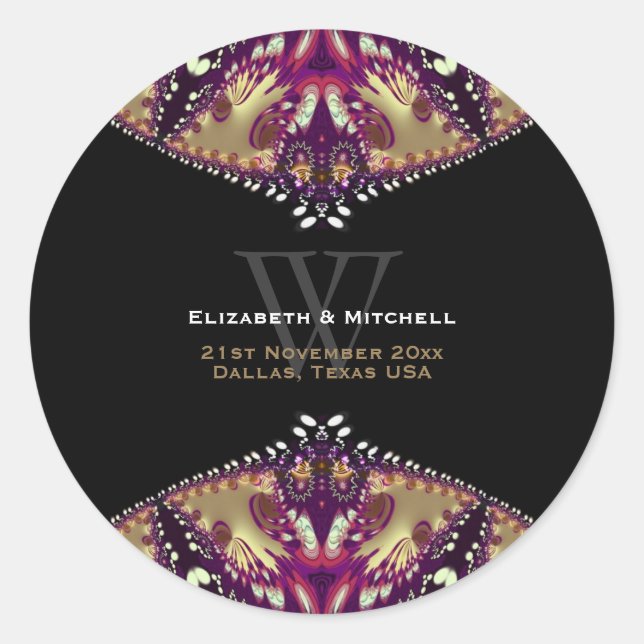 Sticker Rond Or Bourgogne moderne Batik Monogramme (Devant)