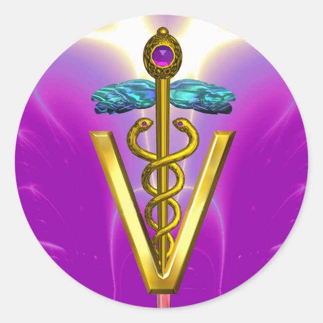 Sticker Rond OR CADUCEUS SYMBOLE VÉTÉRINAIRE Pink Fuchsia (Devant)