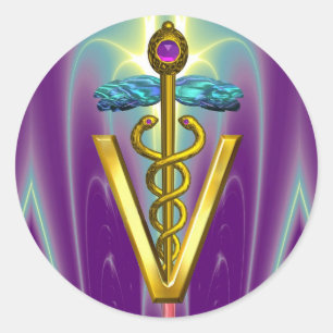 Sticker Rond OR CADUCUS SYMBOLE VÉTÉRINAIRE Purple Vert
