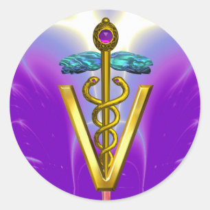 Sticker Rond OR CADUCUS VÉTÉRINAIRE SYMBOLE rose violet