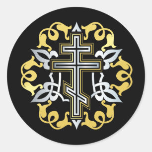 Sticker Rond Or Croix Orthodoxe Avec Ornements