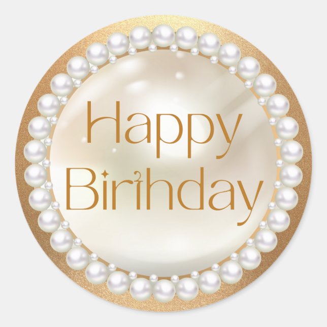 Sticker Rond or d'anniversaire heureux script perles blanches l (Devant)