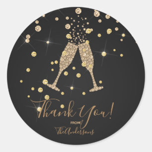Sticker Rond Or Diamants Champagne Toast Célébration Cadeau de