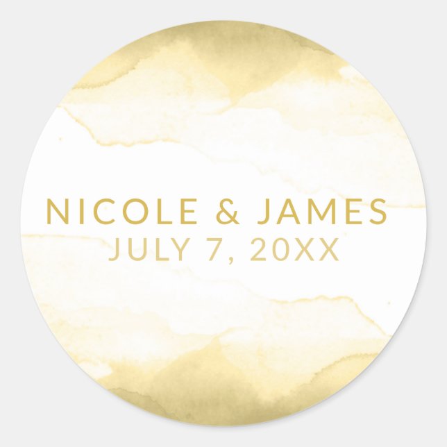 Sticker Rond Or Dijon Mustard Aquarelle Moderne Mariage chic (Devant)
