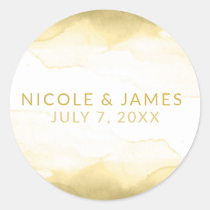 Sticker Rond Or Dijon Mustard Aquarelle Moderne Mariage chic
