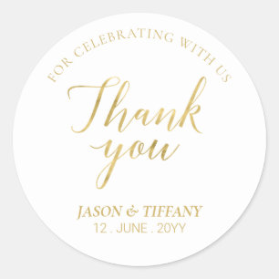 Sticker Rond Or   Élégant Cadeau de Fête Merci