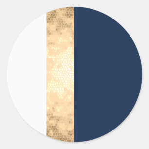 Sticker Rond or élégant de faux, bleu marine, rayures blanche