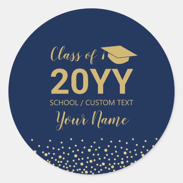 Sticker Rond Or et bleu marine | Confetti Graduation Party Favo (Devant)