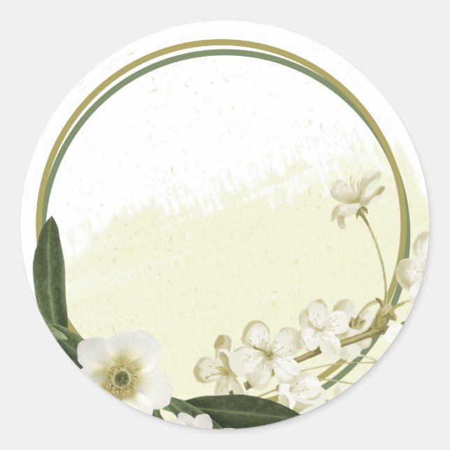 Sticker Rond or et fleurs blanches verdure mariage (Devant)