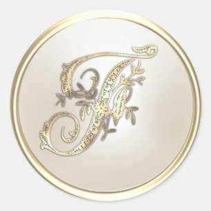 Sticker Rond Or et ivoire Ornat initial Monogramme F