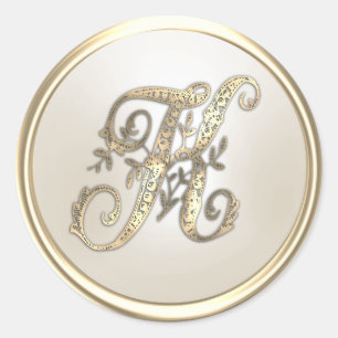 Sticker Rond Or et ivoire Ornate initial Monogramme K