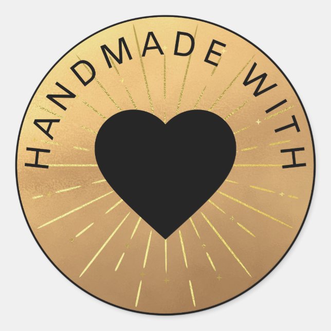 Sticker Rond Or et noir "artisanal avec amour" Elégant (Devant)