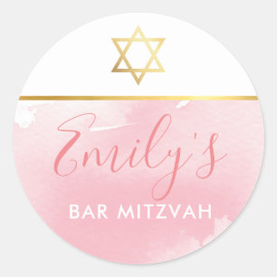 Sticker Rond or étoile bat mitzvah couleur rose chic