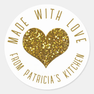 Sticker Rond Or Fait Avec Amour Parties scintillant Coeur De La