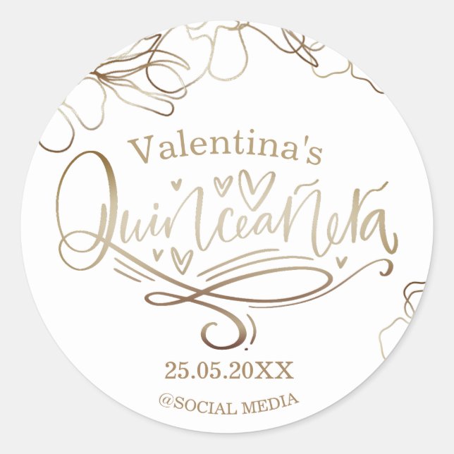 Sticker Rond Or floral Quinceañera 15e anniversaire (Devant)