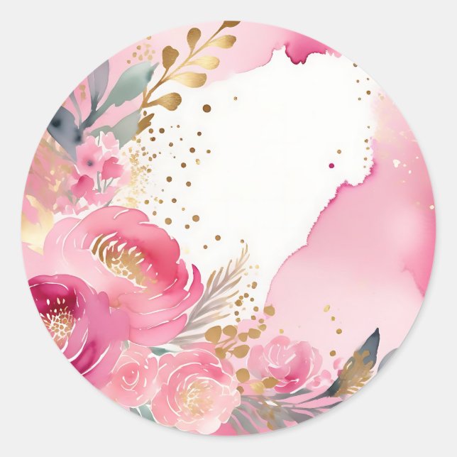 Sticker Rond Or Floral Rose de luxe (Devant)