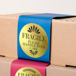Sticker Rond Or fragile s'il vous plaît manipuler avec soin