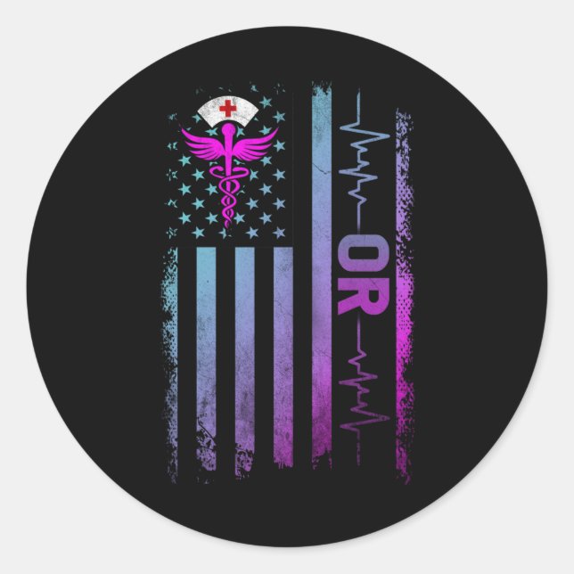 Sticker Rond OR Job Operating room Nurse USA Flag (Devant)