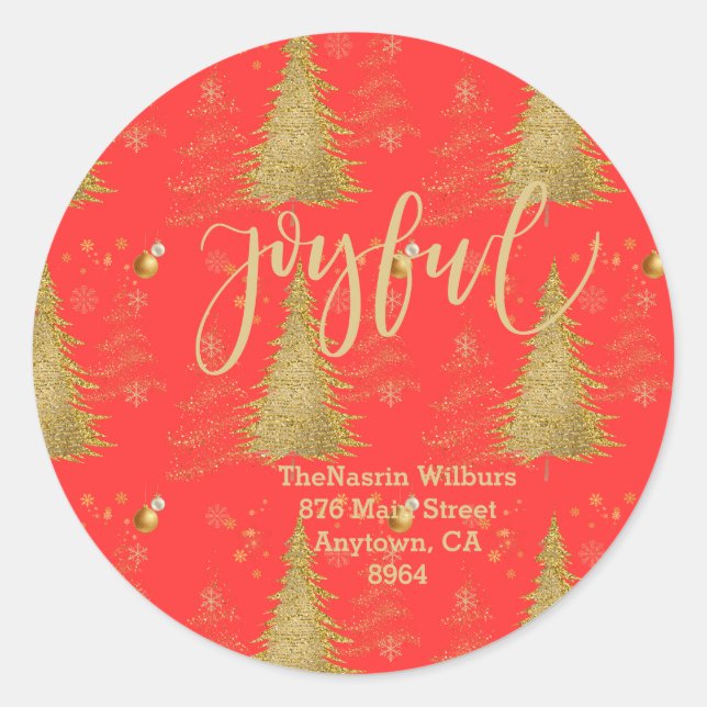 Sticker Rond Or JOYEUX sur Noël Rouge (Devant)