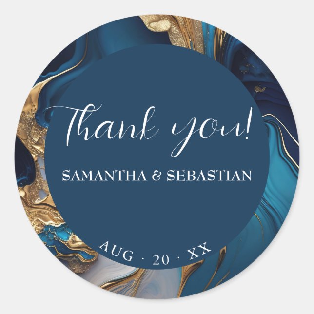 Sticker Rond Or liquide Abstrait sur marbre bleu (Devant)