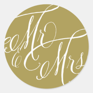 Sticker Rond Or, M. & Mme Elegant Script Mariage