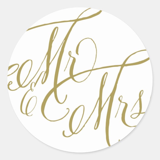 Sticker Rond Or, M. & Mme Elegant Script Mariage (Devant)