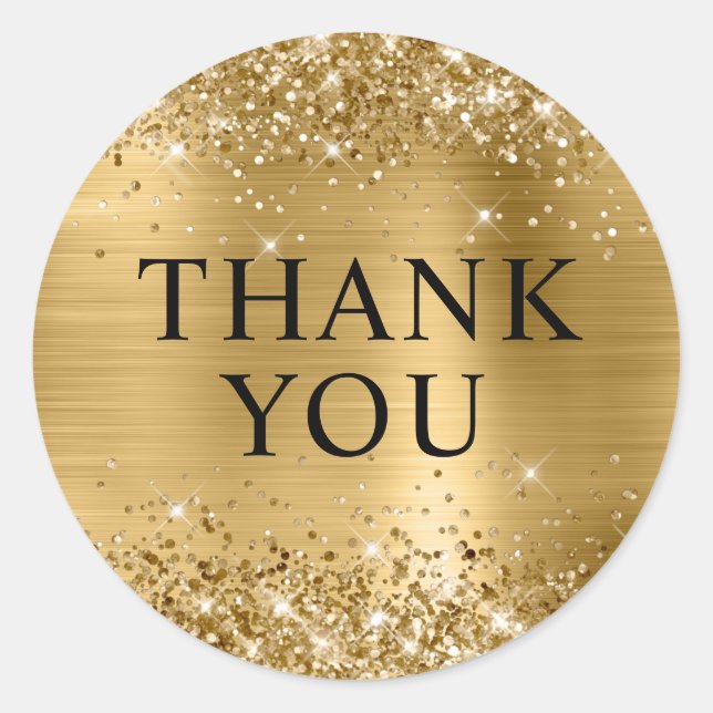 Sticker Rond Or Merci Papier Aluminium Doré Pailleté (Devant)