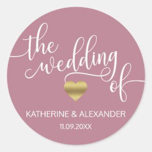 Sticker Rond Or moderne Dusty Mauve Le MARIAGE des phoques