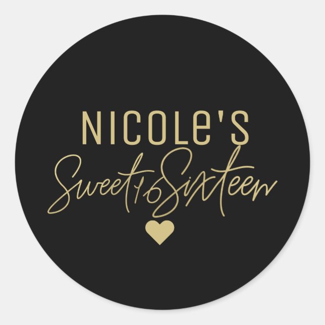 Sticker Rond Or Moderne Script SWEET 16 Personnalisable Toute C (Devant)