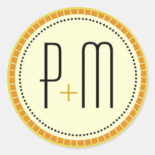 Sticker Rond Or monogramme des lignes modernes