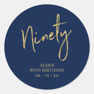 Sticker Rond Or & Navy Ninety 90 Cadeau d'anniversaire Merci