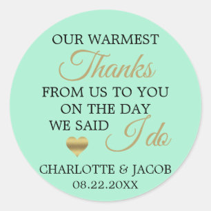 Sticker Rond OR Neo MINT Mariage Coeur Merci le plus chaud