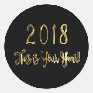 Sticker Rond Or noir de motivation de la bonne année 2018