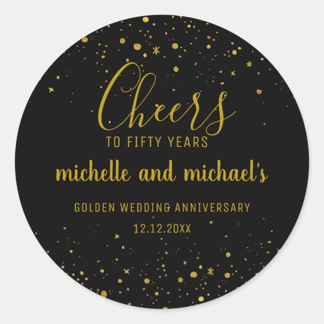Sticker Rond Or noir, félicitations pour 50 ans d'anniversaire  (Devant)