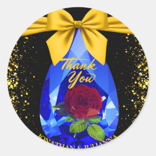 Sticker Rond Or & Noir Pierre précieuse Diamant Rose Chic Merci