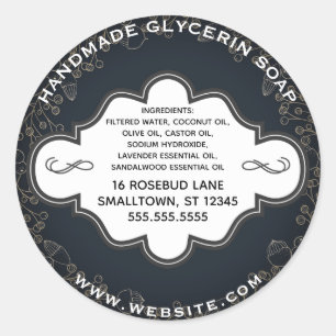 Sticker Rond Or noir rustique d'étiquette fait main de savon