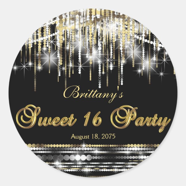 Sticker Rond Or Noir Sweet 16 (Devant)