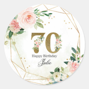 Sticker Rond Or personnalisé Gold & Floral pour 70 ans 