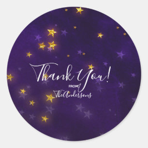 Sticker Rond Or Purpurel Étoiles Brillantes Cadeau de Fête