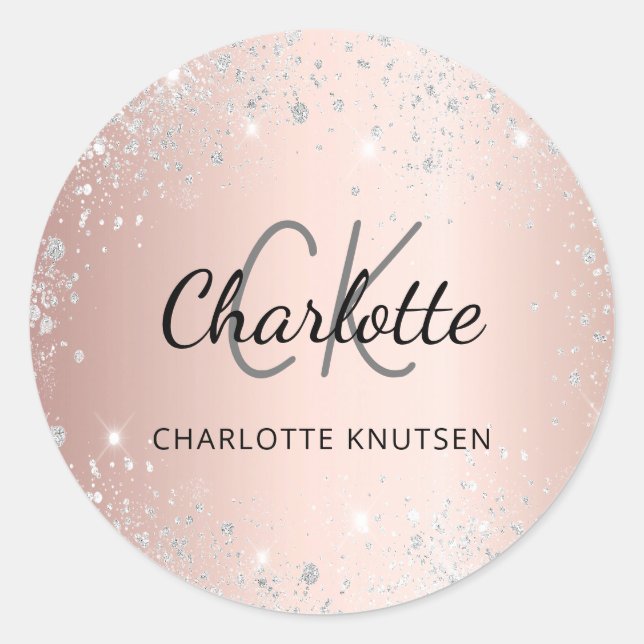 Sticker Rond Or rose argent monogramme nom (Devant)