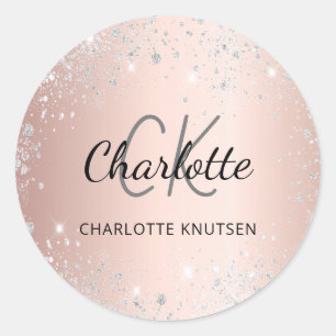 Sticker Rond Or rose argent monogramme nom