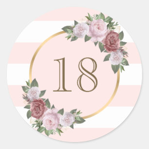 Sticker Rond Or Rose Blush Floral Numéro personnalisé