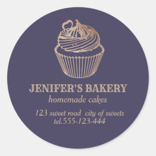 Sticker Rond Or rose cupcakes et sucreries maison Classic Rou