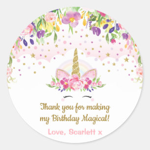 Sticker Rond Or rose de cadeaux d'anniversaire de licorne