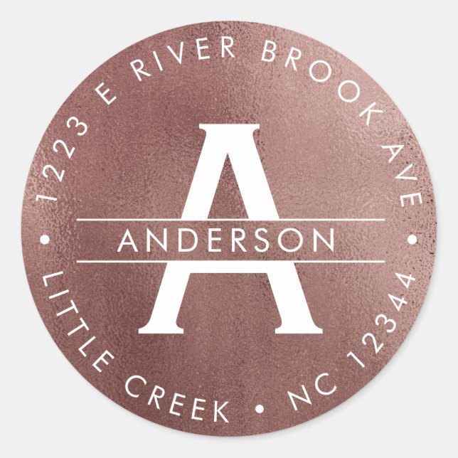 Sticker Rond Or Rose | Elegant Moderne Monogramme Adresse de re (Devant)