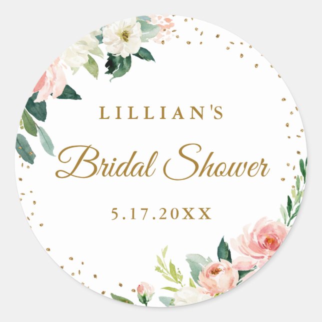 Sticker Rond Or rose et floral pour brunch et bulles (Devant)