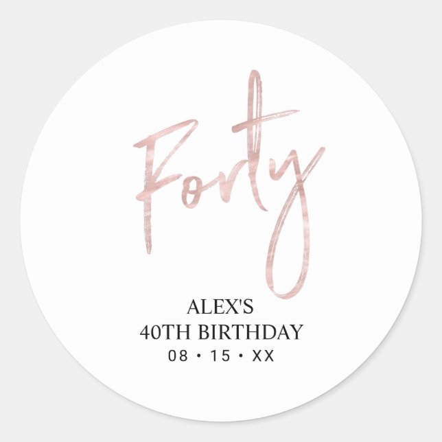 Sticker Rond or rose Lettres Quarante 40e anniversaire Faveur (Devant)