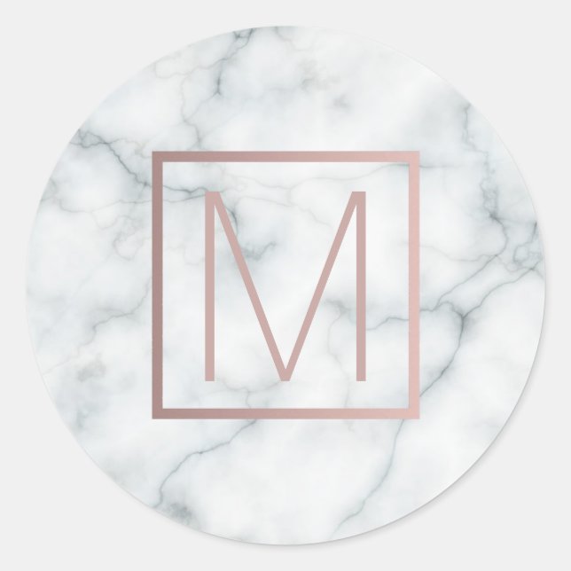 Sticker Rond or rose monogramme et marbre blanc (Devant)