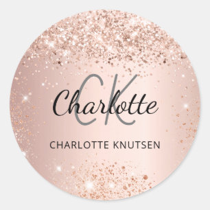 Sticker Rond Or rose monogramme nom 